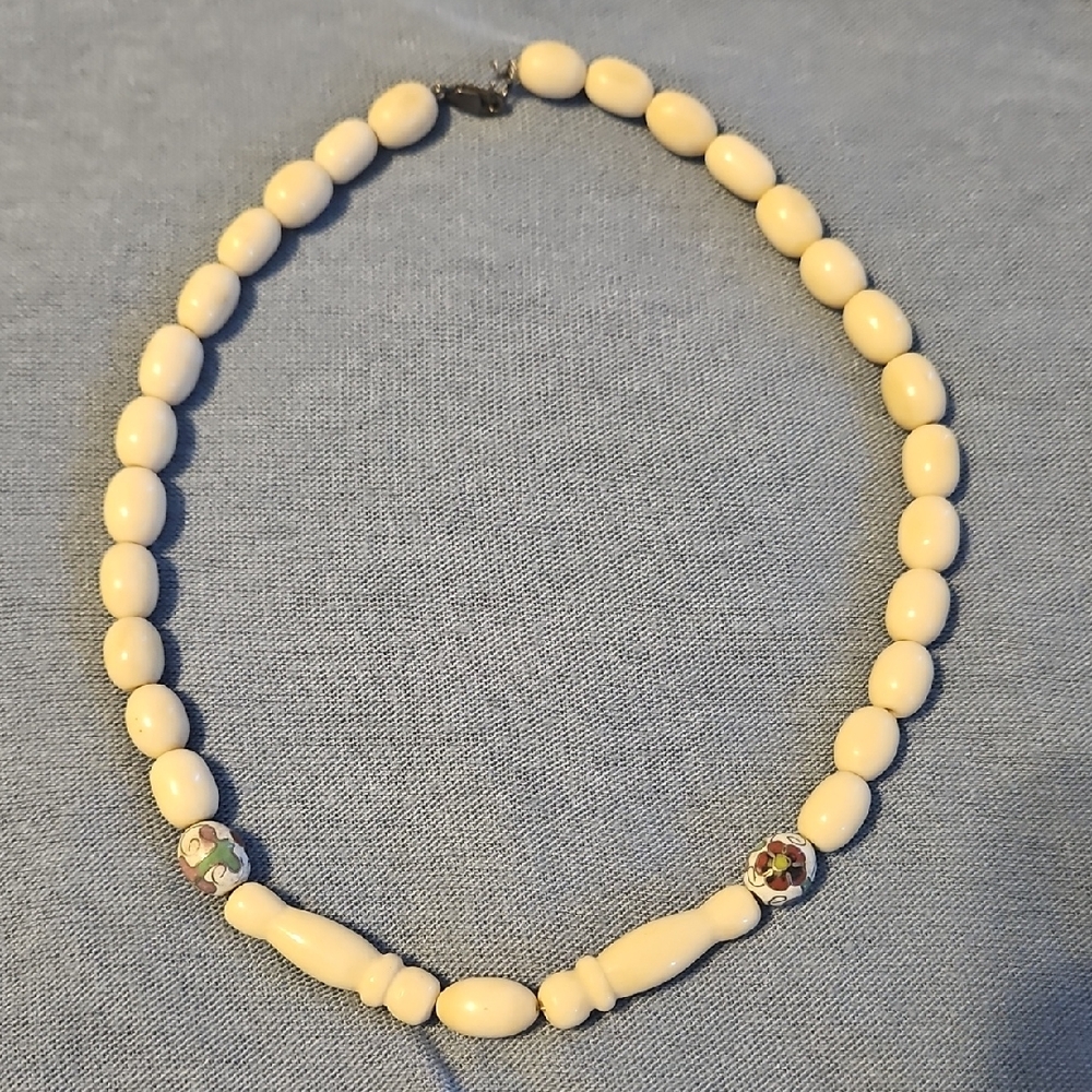 Authentic Ivory Necklace With Painted Beads.